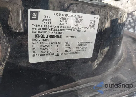 2013 Chevrolet Suburban 1500 Lt from USA, damaged, VIN 1GNSCJE07DR241089